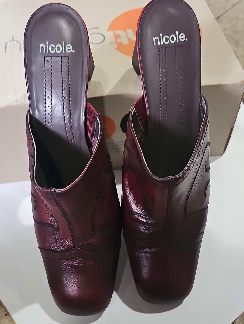Nicole Burgundy Leather Slip-On Mules
